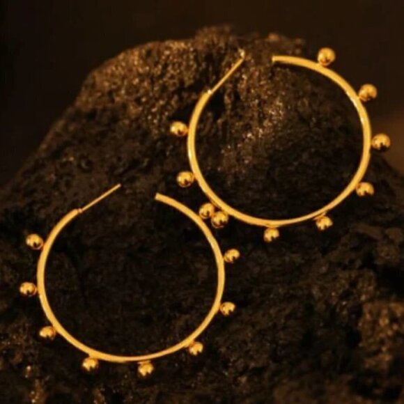 Gold Plated Stainless Steel Big Hoops with Ball Earrings - Picture 1 of 6